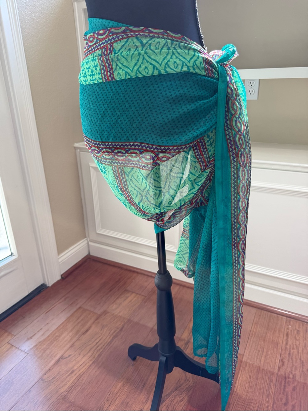 HUGE Scarf 3 X 7 Ft Lightweight Green Teal Patterned Scarf - Women Accessories - Picture 9 of 11